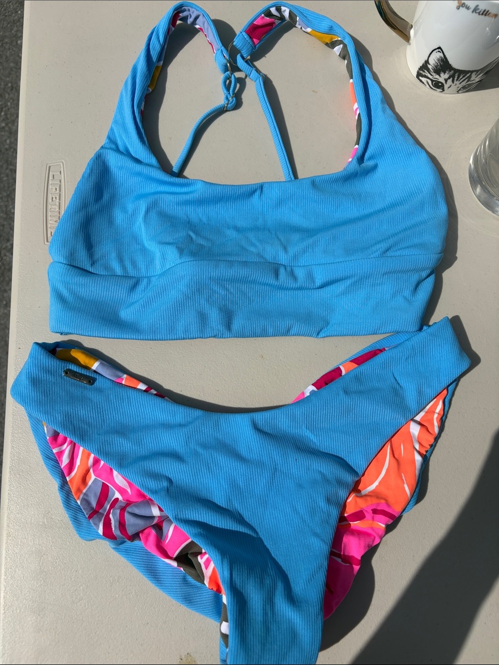 Maaji Bright Blue Bikini with Pink and Orange Print Accents